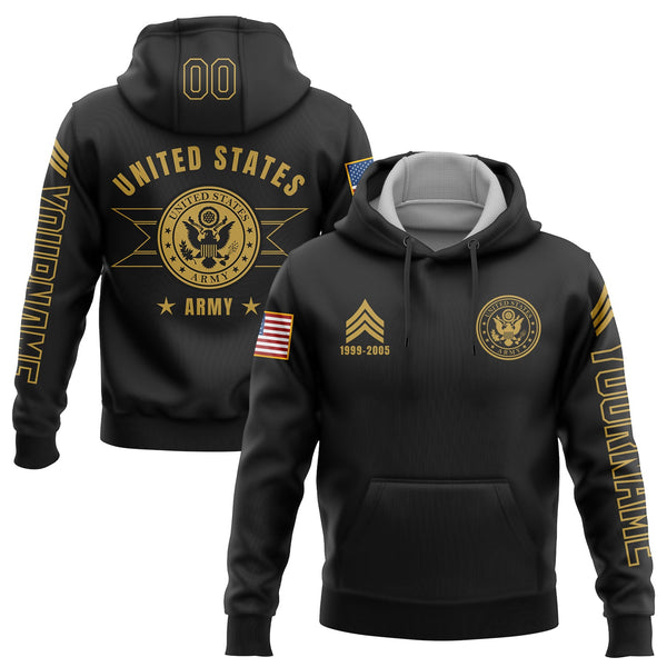 Custom Black U.S Army Military Rank Veteran Name Number Hoodie