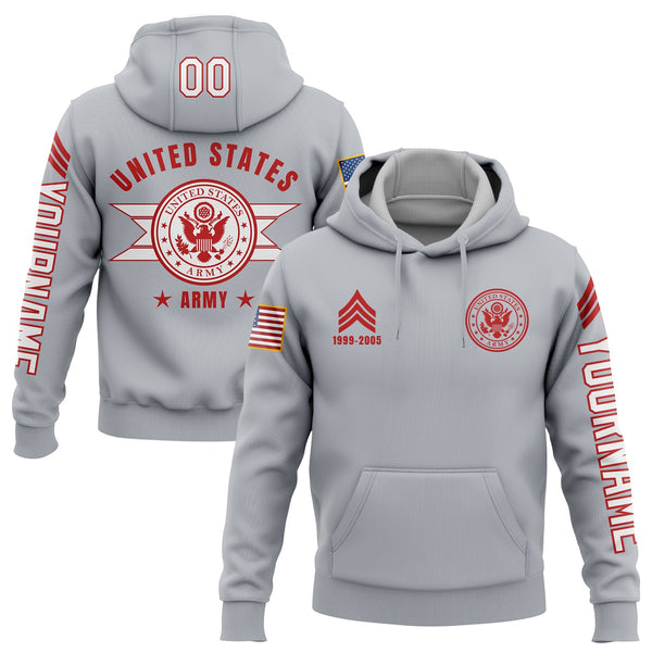 Custom Grey U.S Army Military Rank Veteran Name Number Hoodie