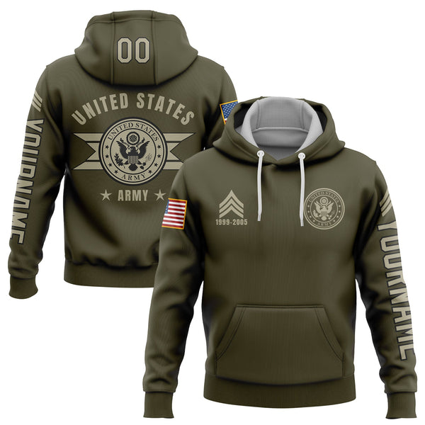 Custom Olive U.S Army Military Rank Veteran Name Number Hoodie