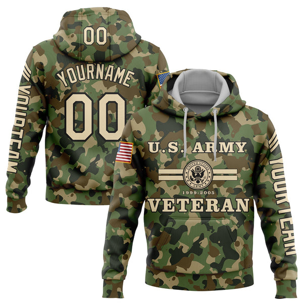 Custom Camo U.S Army Military Rank Veteran Name Number Hoodie