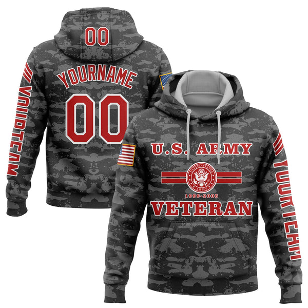 Custom Camo U.S Army Military Rank Veteran Name Number Hoodie