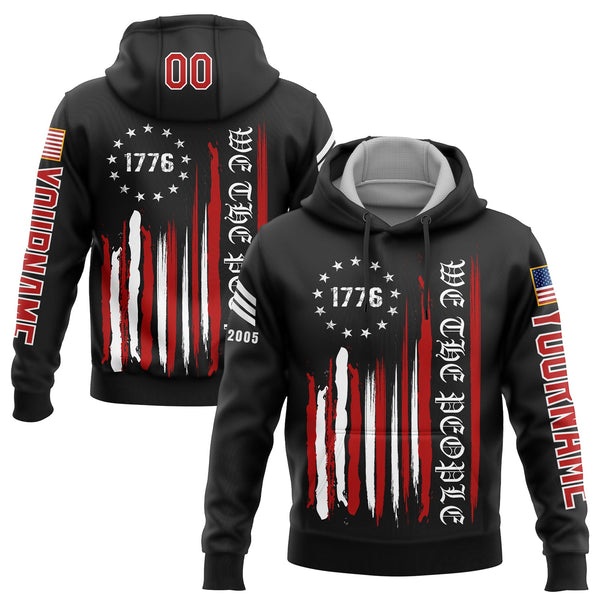 Custom Black 1776 We The People Freedom American Flag Military Rank Veteran Name Hoodie
