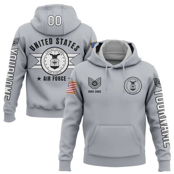 Custom Grey U.S Air Force Military Rank Veteran Name Number Hoodie