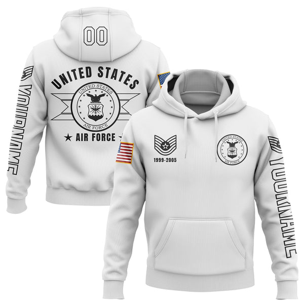 Custom White U.S Air Force Military Rank Veteran Name Number Hoodie