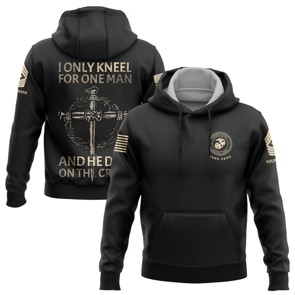 I Only kneel For One Man And He Died On The Cross Custom Black Military Rank Veteran Name Hoodie