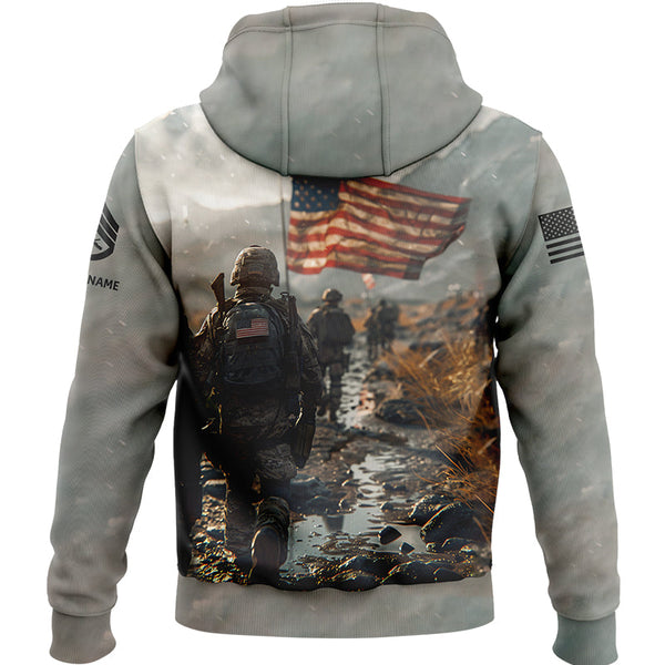 Custom Grey Military Rank Veteran Name Hoodie