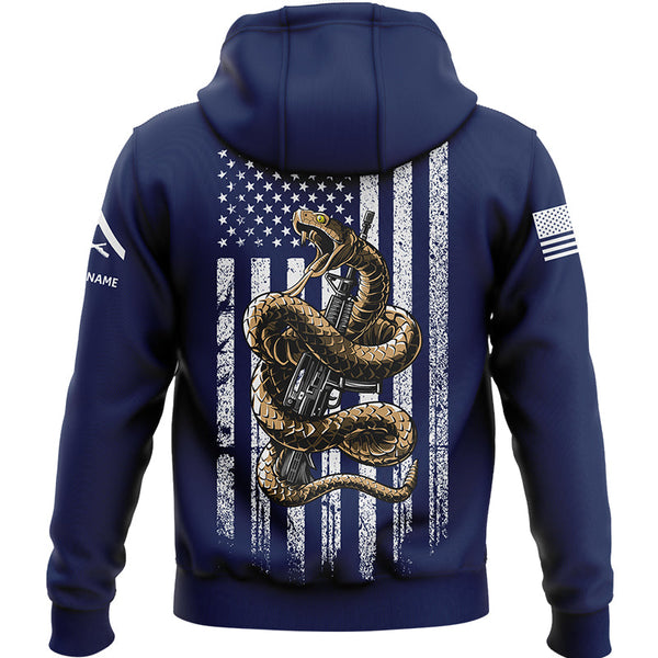 Custom Navy Snake American Flag Military Rank Veteran Name Memorial Day Hoodie