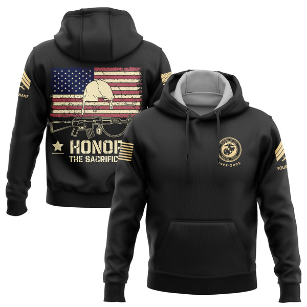 Honor The Sacrifice Custom Black American Flay Military Rank Veteran Name Memorial Day Hoodie
