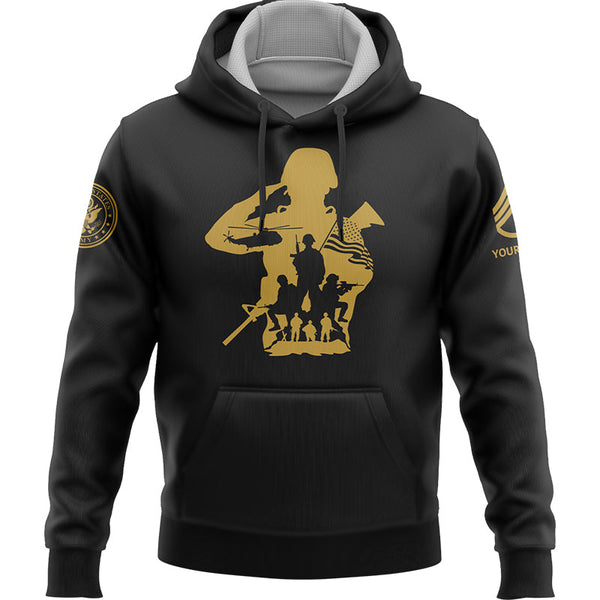 Custom Black USA Military Rank Veteran Name Hoodie