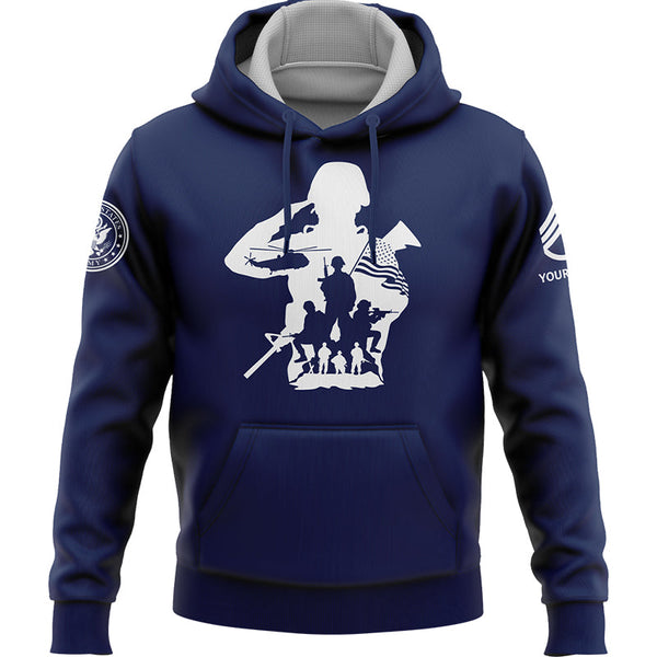 Custom Navy USA Military Rank Veteran Name Hoodie