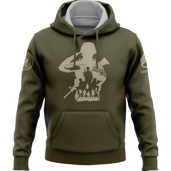 Custom Olive USA Military Rank Veteran Name Hoodie