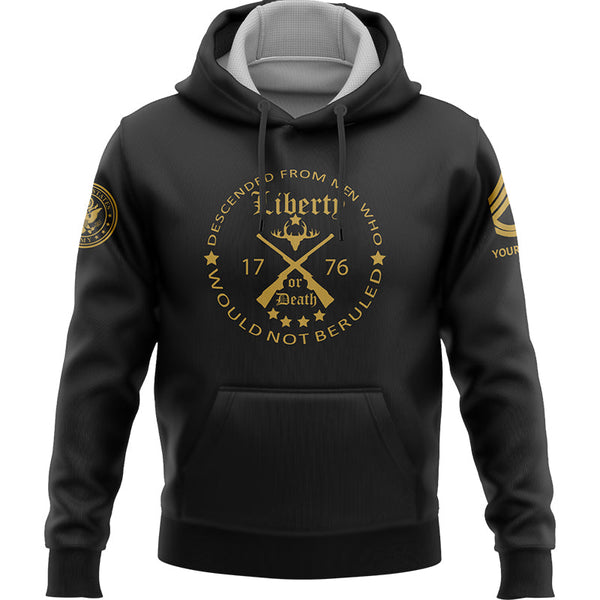 Custom Black Descended From Men Who Would Not Beruled 1776 Military Rank Veteran Name Hoodie