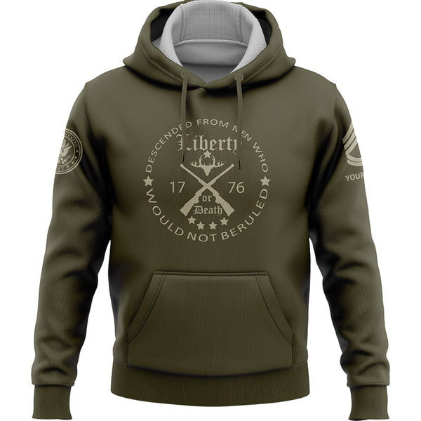 Custom Olive Descended From Men Who Would Not Beruled 1776 Military Rank Veteran Name Hoodie