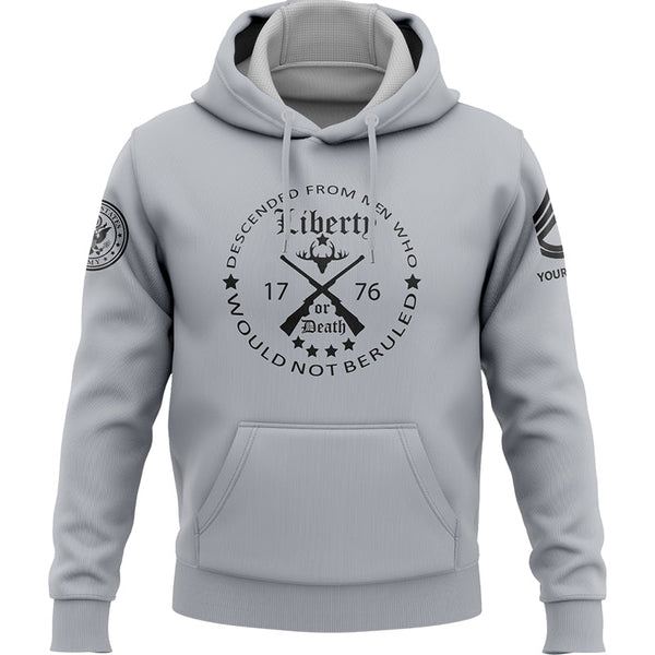 Custom Grey Descended From Men Who Would Not Beruled 1776 Military Rank Veteran Name Hoodie