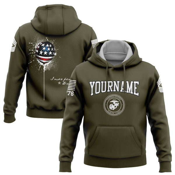 Custom Olive Military Rank Name Independence Day Hoodie | Father's Day Gifts
