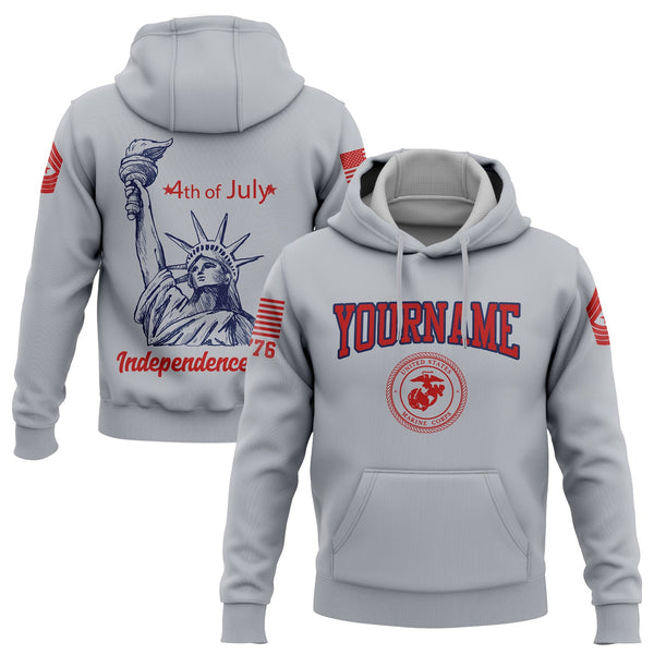 Custom Grey The Statue of Liberty 4th Of July Military Rank Name Independence Day Hoodie | Father's Day Gifts