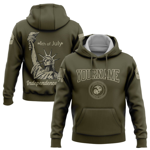 Custom Olive The Statue of Liberty 4th Of July Military Rank Name Independence Day Hoodie | Father's Day Gifts