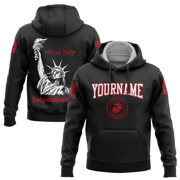 Custom Black The Statue of Liberty 4th Of July Military Rank Name Independence Day Hoodie | Father's Day Gifts