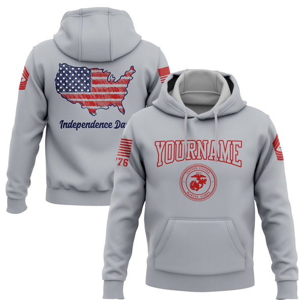 Custom Grey USA Map Military Rank Name Independence Day Day Hoodie | Father's Day Gifts
