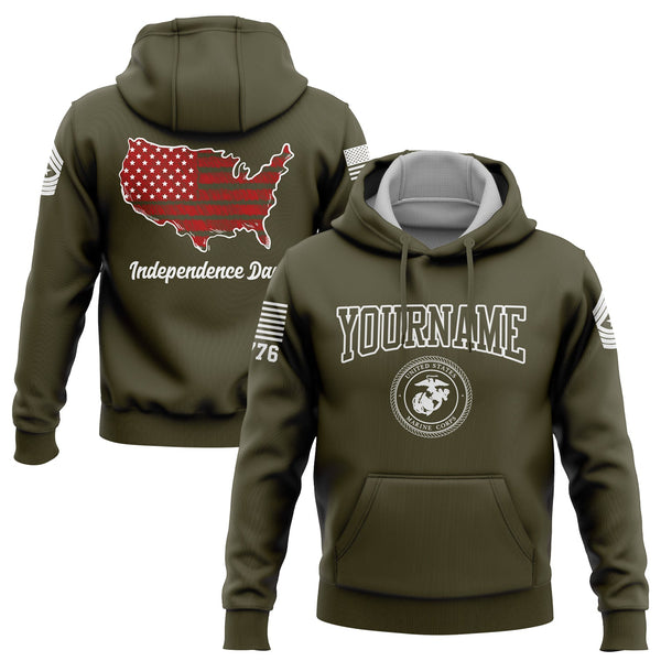 Custom Olive USA Map Military Rank Name Independence Day Day Hoodie | Father's Day Gifts