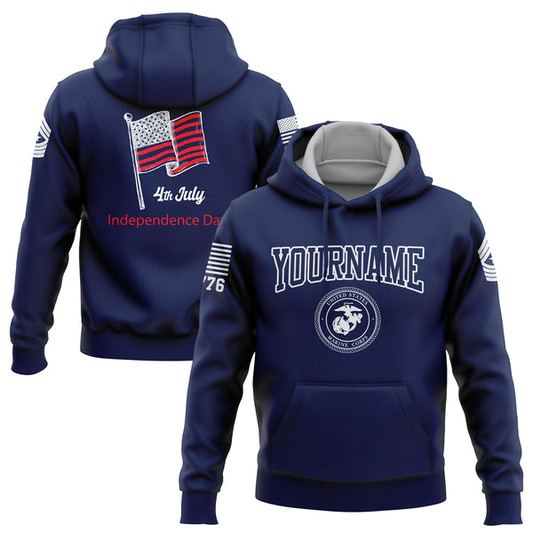 Custom Navy 4th July American Flag Military Rank Name Independence Day Hoodie | Father's Day Gifts