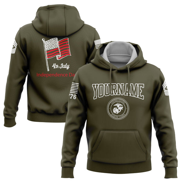 Custom Olive 4th July American Flag Military Rank Name Independence Day Hoodie | Father's Day Gifts