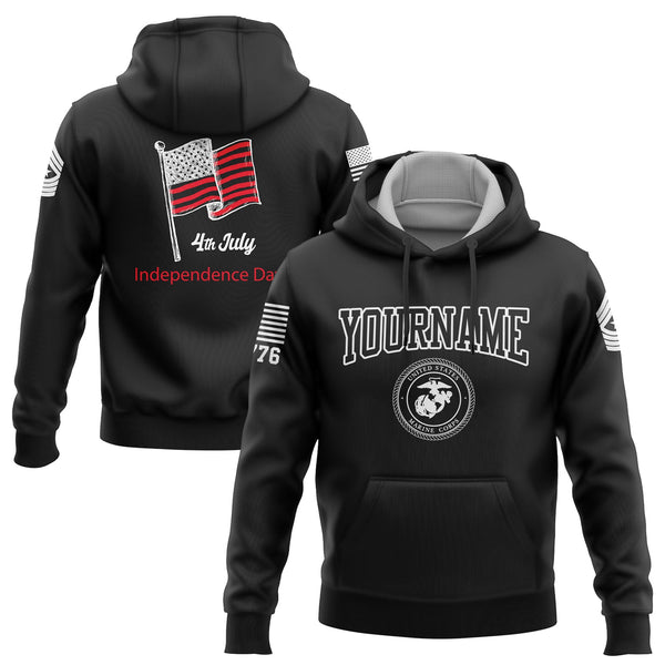 Custom Black 4th July American Flag Military Rank Name Independence Day Hoodie | Father's Day Gifts
