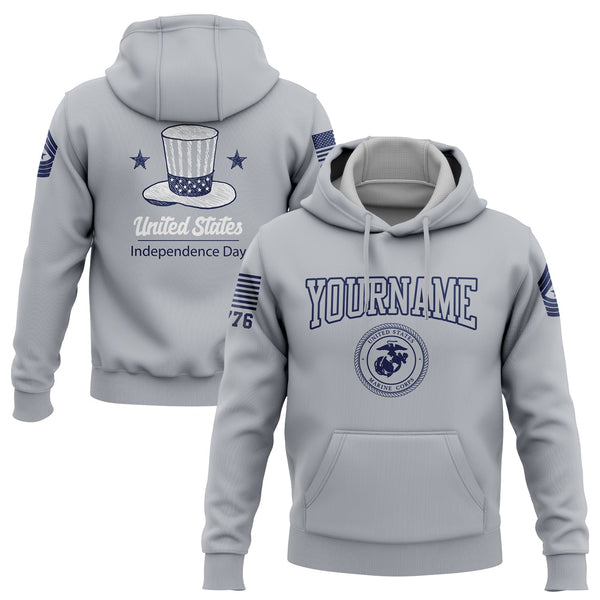 Custom Grey United States Military Rank Name Independence Day Hoodie | Father's Day Gifts
