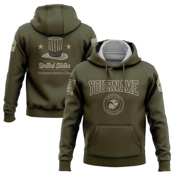 Custom Olive United States Military Rank Name Independence Day Hoodie | Father's Day Gifts