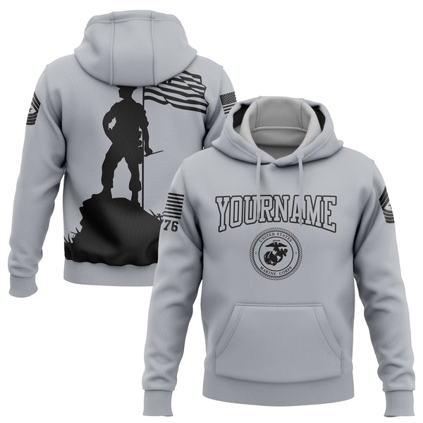 Custom Grey American Flag Military Rank Name Independence Day Hoodie | Father's Day Gifts