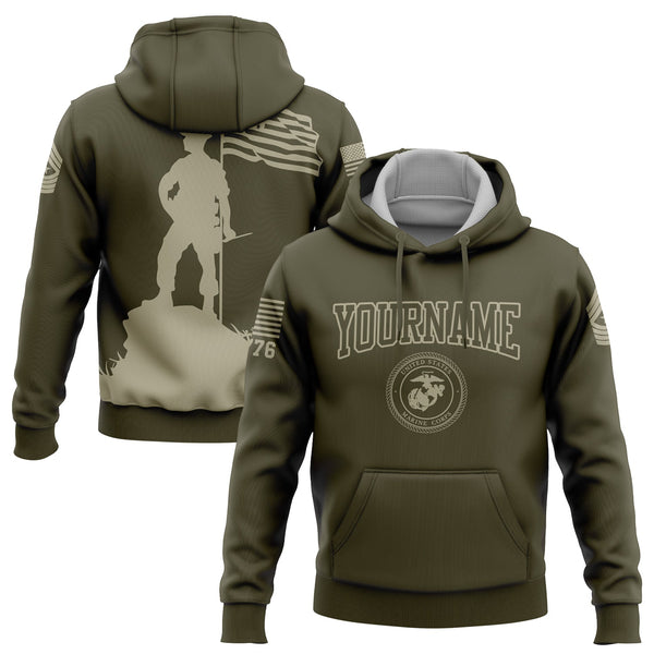 Custom Olive American Flag Military Rank Name Independence Day Hoodie | Father's Day Gifts