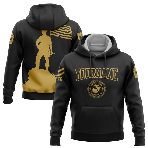 Custom Black American Flag Military Rank Name Independence Day Hoodie | Father's Day Gifts