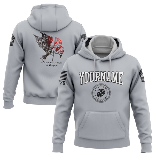 Custom Grey Eagle American Flag Military Rank Name Independence Day Hoodie | Father's Day Gifts