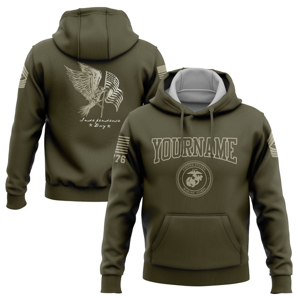 Custom Olive Eagle American Flag Military Rank Name Independence Day Hoodie | Father's Day Gifts