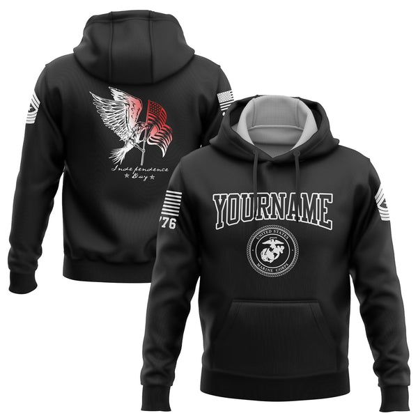 Custom Black Eagle American Flag Military Rank Name Independence Day Hoodie | Father's Day Gifts