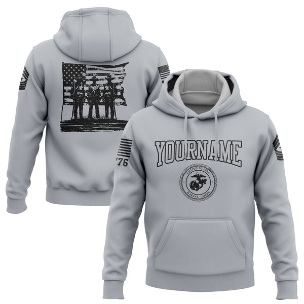 Custom Grey American History Flag Military Rank Name Independence Day Hoodie | Father's Day Gifts