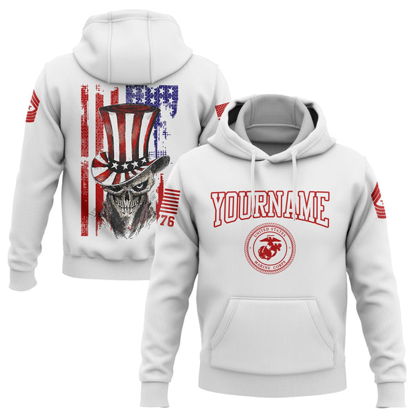 Custom White Magician Skull Military Rank Name Independence Day Hoodie | Father's Day Gifts