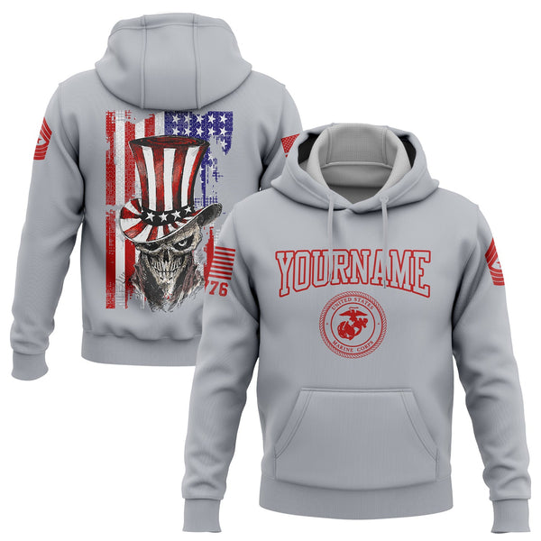 Custom Grey Magician Skull Military Rank Name Independence Day Hoodie | Father's Day Gifts