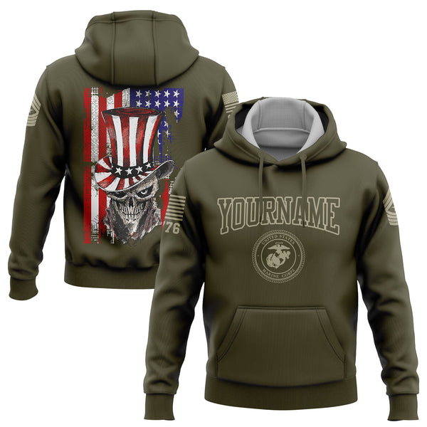 Custom Olive Magician Skull Military Rank Name Independence Day Hoodie | Father's Day Gifts