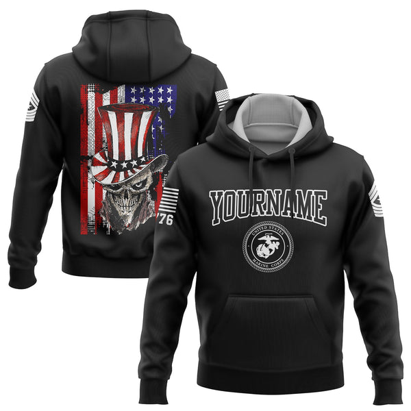 Custom Black Magician Skull Military Rank Name Independence Day Hoodie | Father's Day Gifts