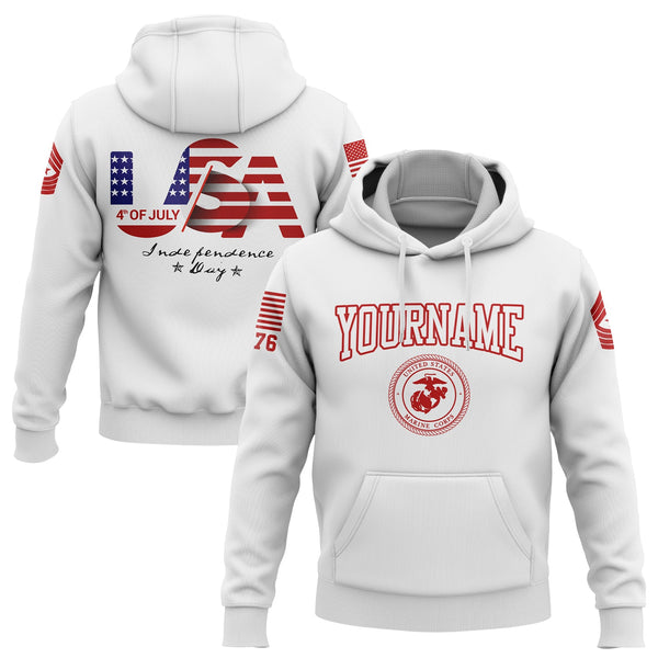 Custom White USA Military Rank Name Independence Day Hoodie | Father's Day Gifts