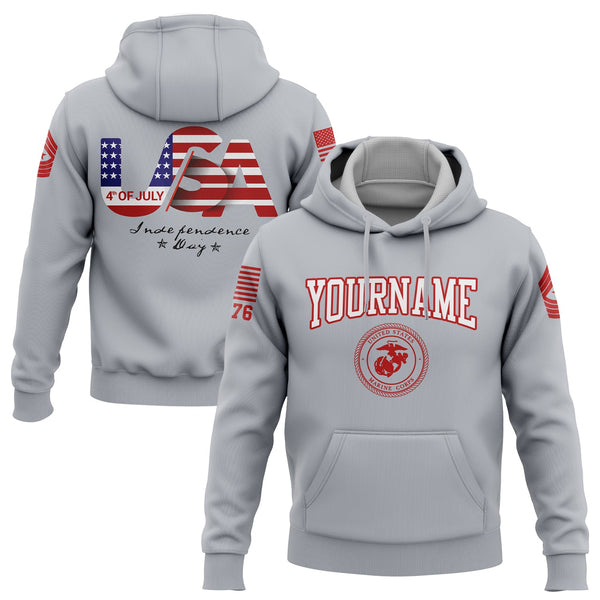 Custom Grey USA Military Rank Name Independence Day Hoodie | Father's Day Gifts