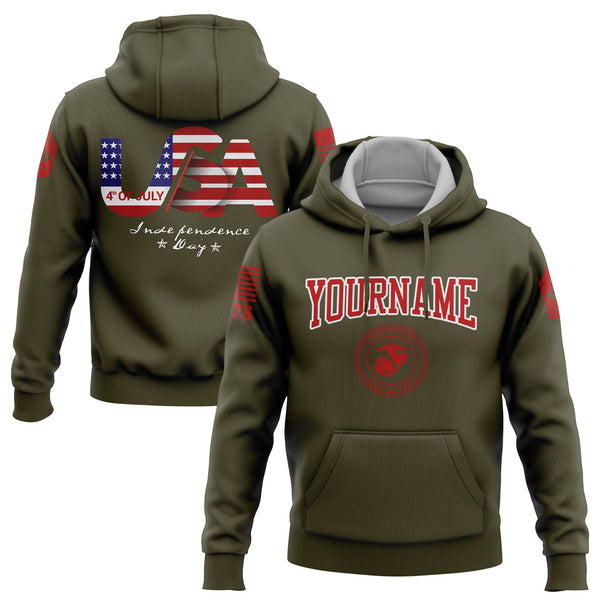 Custom Olive USA Military Rank Name Independence Day Hoodie | Father's Day Gifts