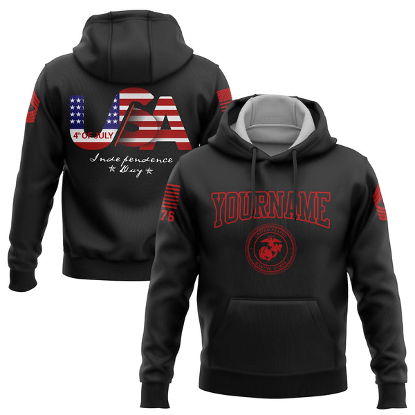 Custom Black USA Military Rank Name Independence Day Hoodie | Father's Day Gifts