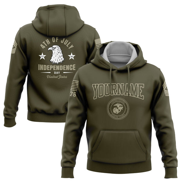 Custom Olive Eagle 4th Of July Military Rank Name Independence Day Hoodie | Father's Day Gifts