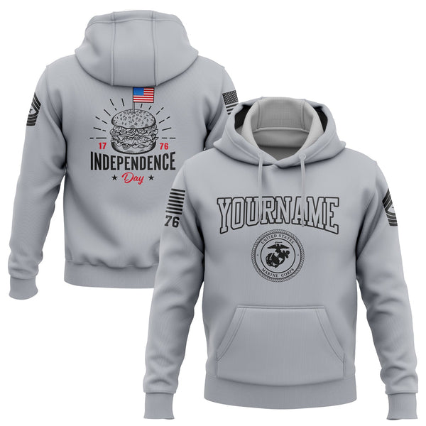 Custom Grey Hamburger American Flag Military Rank Name Independence Day Hoodie | Father's Day Gifts