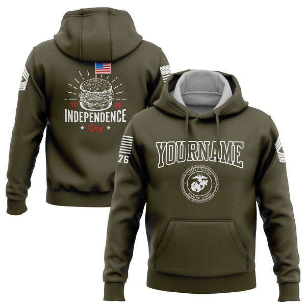 Custom Olive Hamburger American Flag Military Rank Name Independence Day Hoodie | Father's Day Gifts