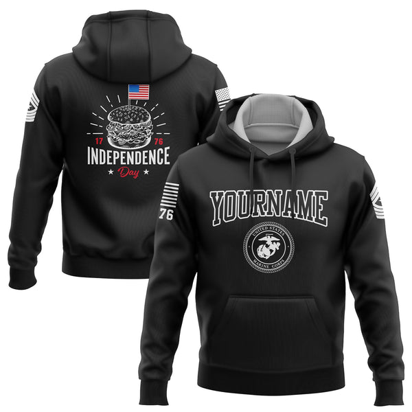Custom Black Hamburger American Flag Military Rank Name Independence Day Hoodie | Father's Day Gifts