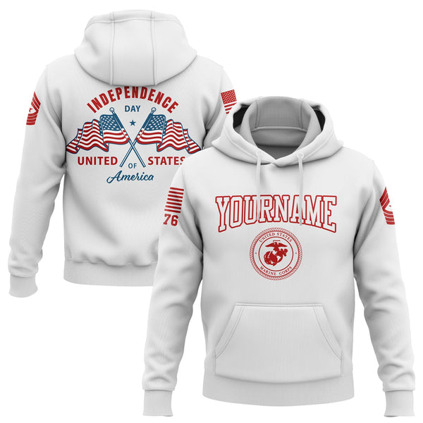 Custom White American Flag Military Rank Name Independence Day Hoodie | Father's Day Gifts