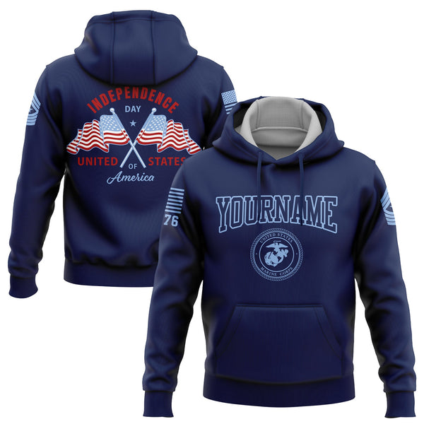 Custom Navy American Flag Military Rank Name Independence Day Hoodie | Father's Day Gifts